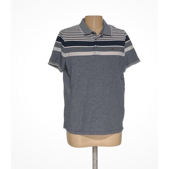 Men’s Michael Kors Polo Shirt Short Sleeve Gray Blue Striped Size Small - Picture 1 of 3